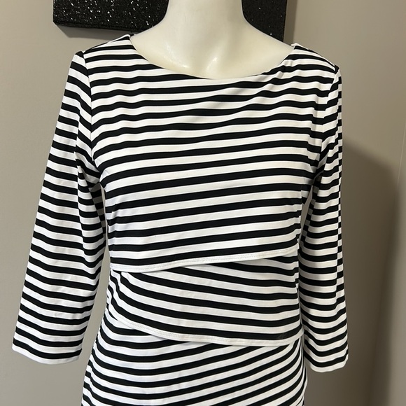J McLaughlin Dress Nicola Sleeve Layered Catalina Cloth Black White Stripe M - Picture 3 of 9